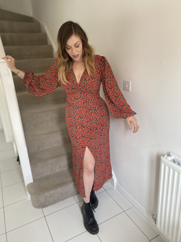 Topshop Red Floral Split Front Midi Dress Was £39 now £20.